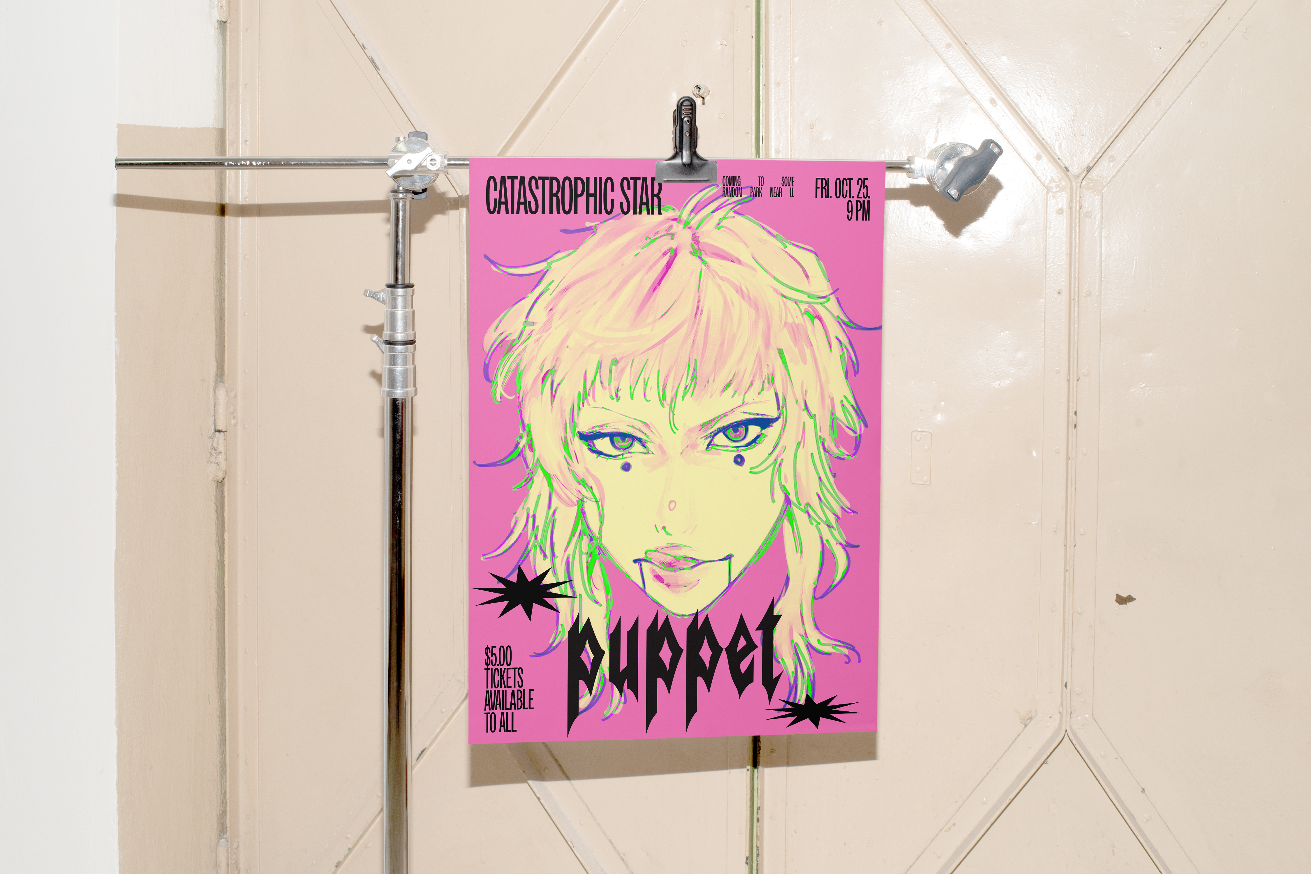 Free Poster Hanging on Tripod Mockup 1